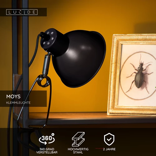 Lucide MOYS - Klemmleuchte - 1xE27 - Schwarz - USP